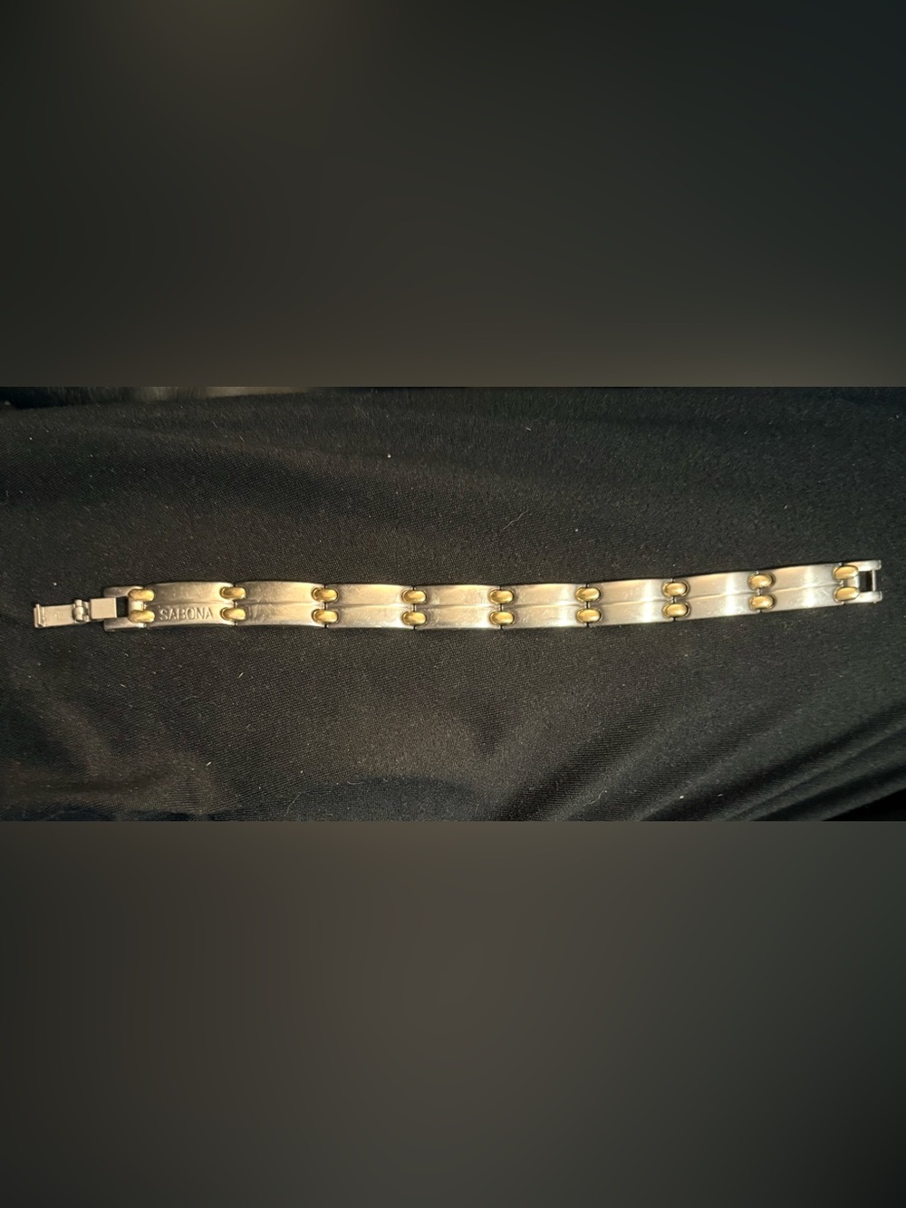 Sabona Two-Tone Stainless & Gold Magnetic Link Bracelet Men Size L